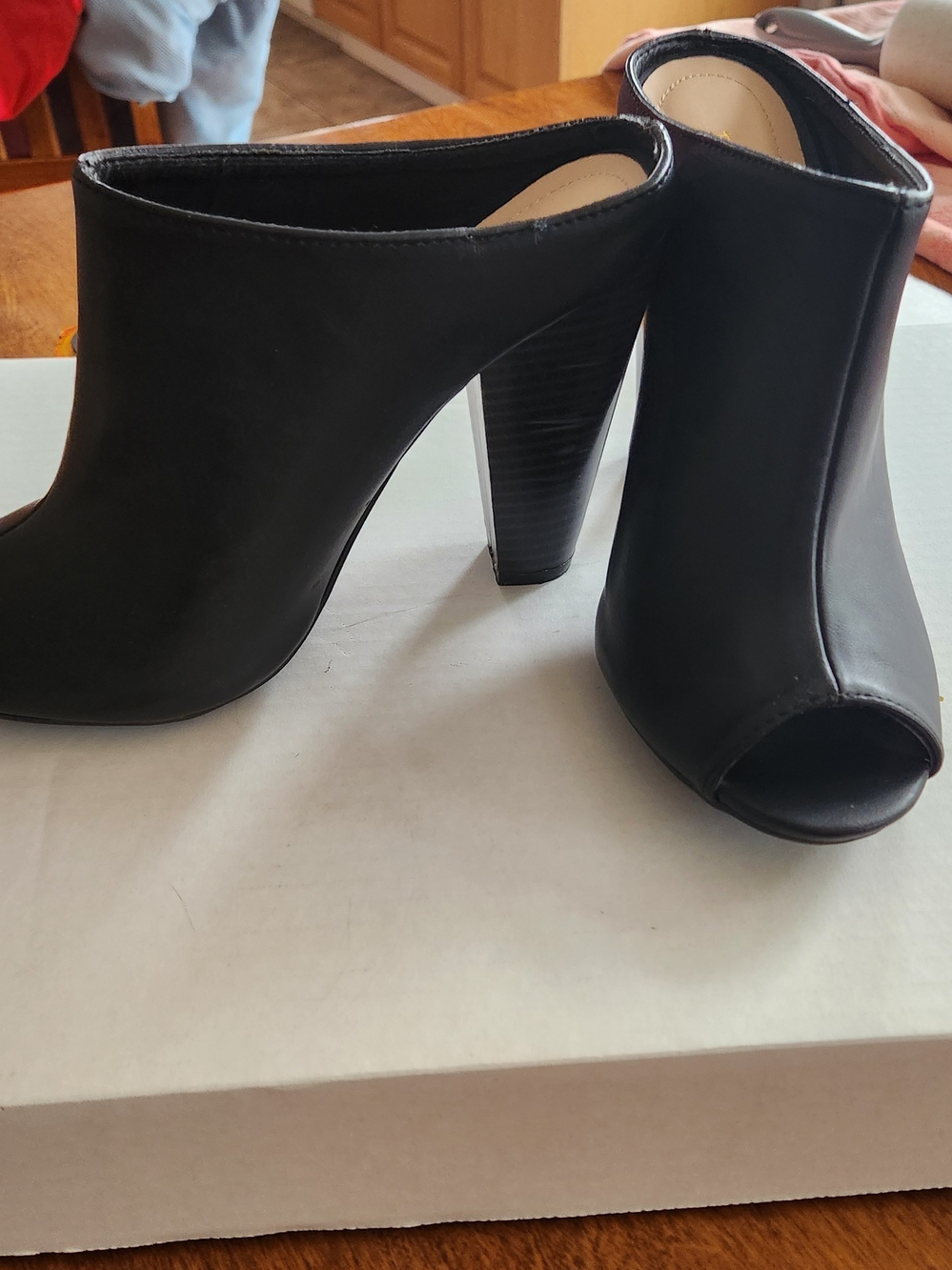 BAMBOO Black Peep-Toe Slip-On Mule Heels GUC size 9